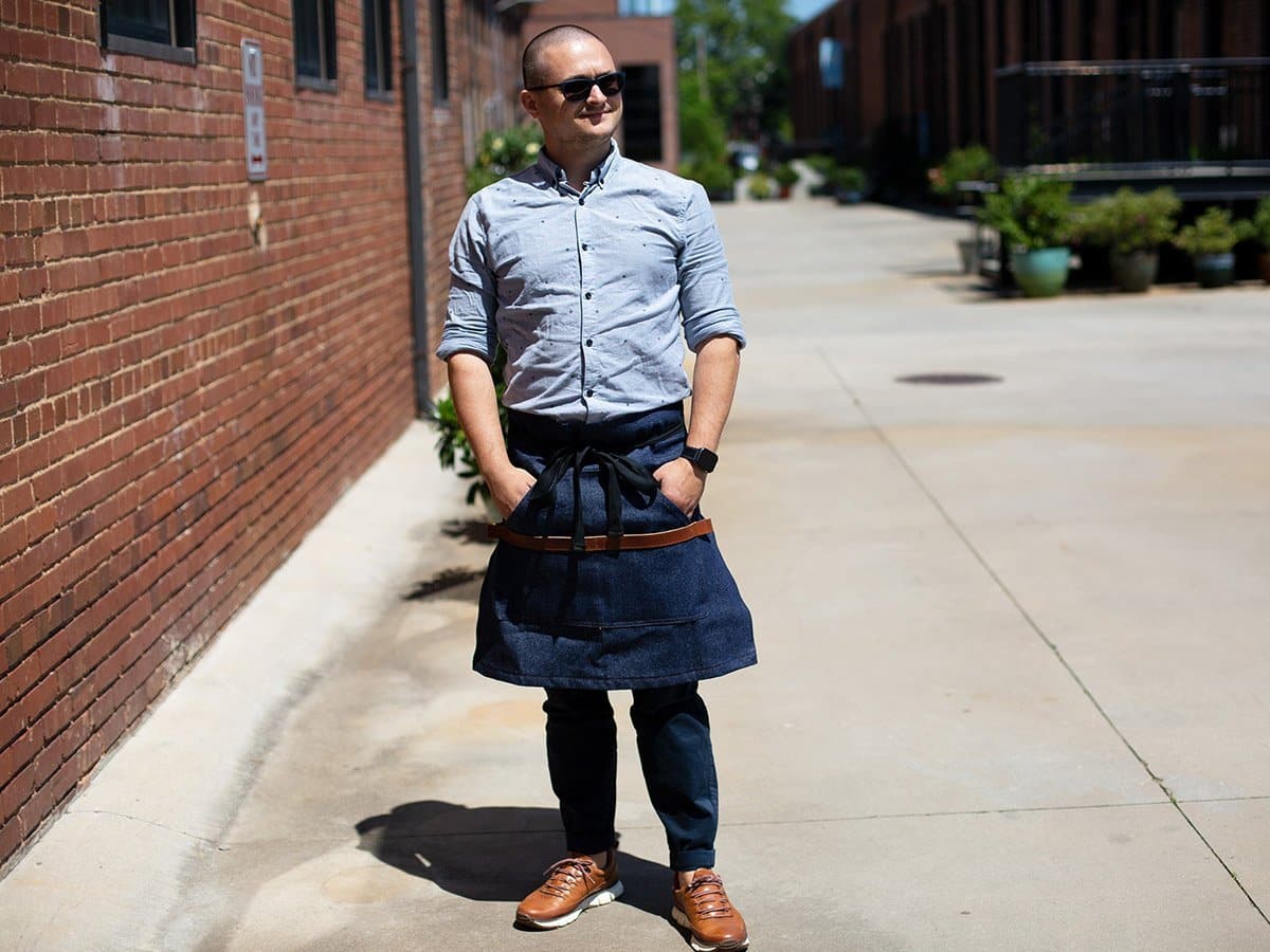 Denim Half Apron with Leather - Image 3