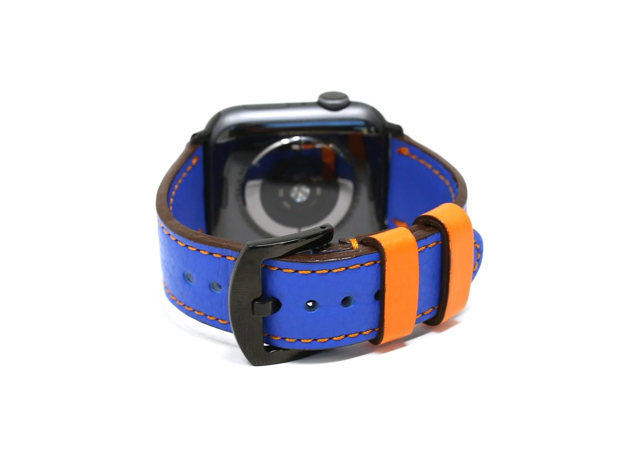 Dual Color Italian Leather Apple Watch Band - Blue and Orange