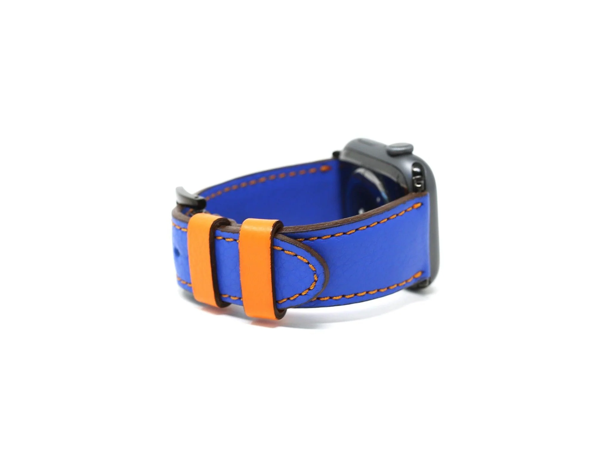 Dual Color Italian Leather Apple Watch Band - Blue and Orange - Image 2