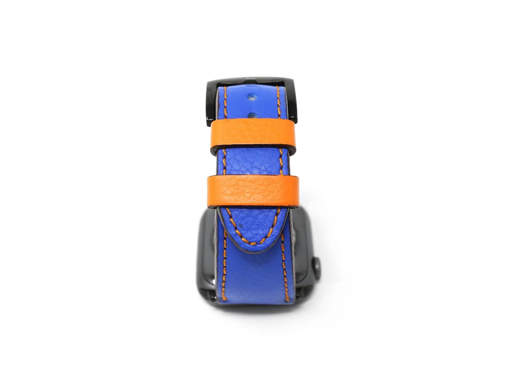 Dual Color Italian Leather Apple Watch Band - Blue and Orange - Image 3
