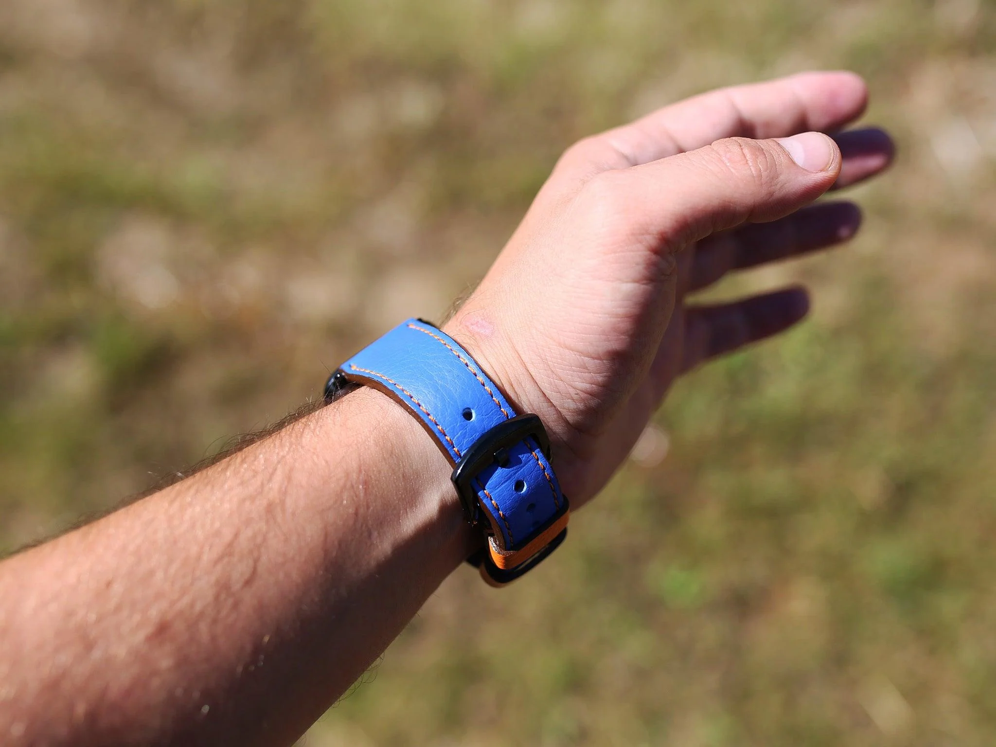 Dual Color Italian Leather Apple Watch Band - Blue and Orange - Image 5
