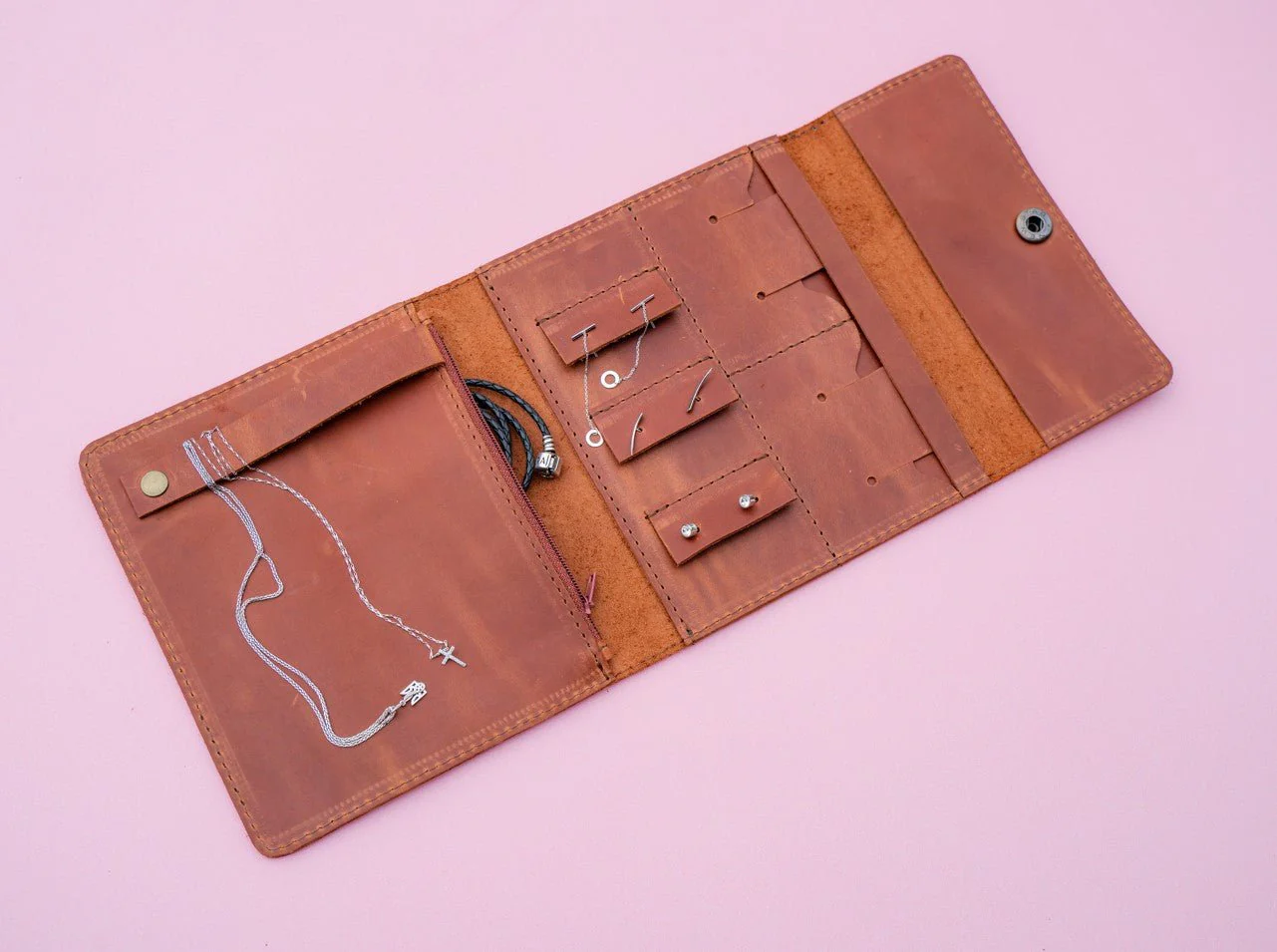Handmade Leather Jewelry Case - Chocolate - Image 2