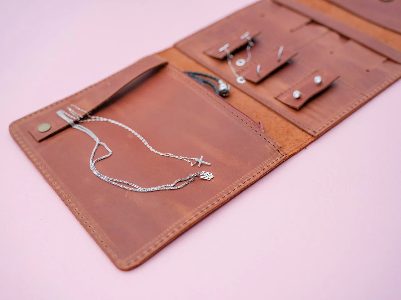 Handmade Leather Jewelry Case - Chocolate - Image 3