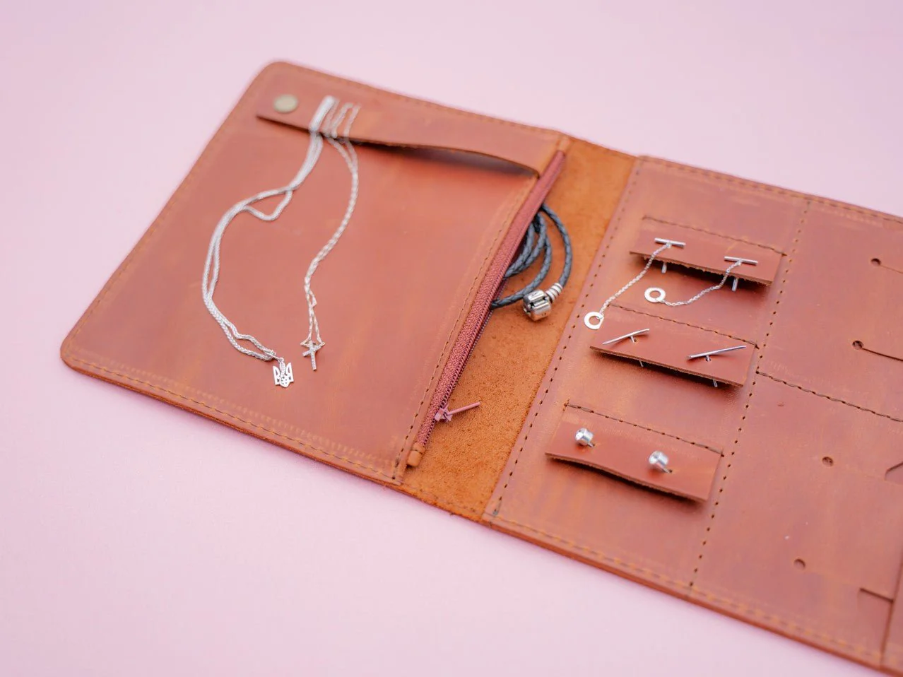 Handmade Leather Jewelry Case - Chocolate - Image 4