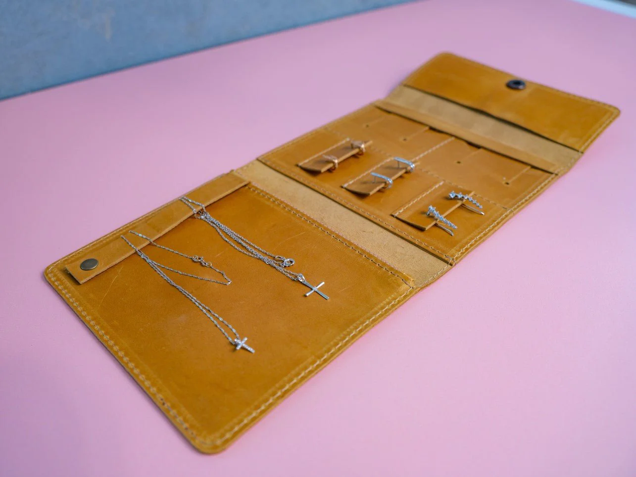 Handmade Leather Jewelry Case - Wheat - Image 3