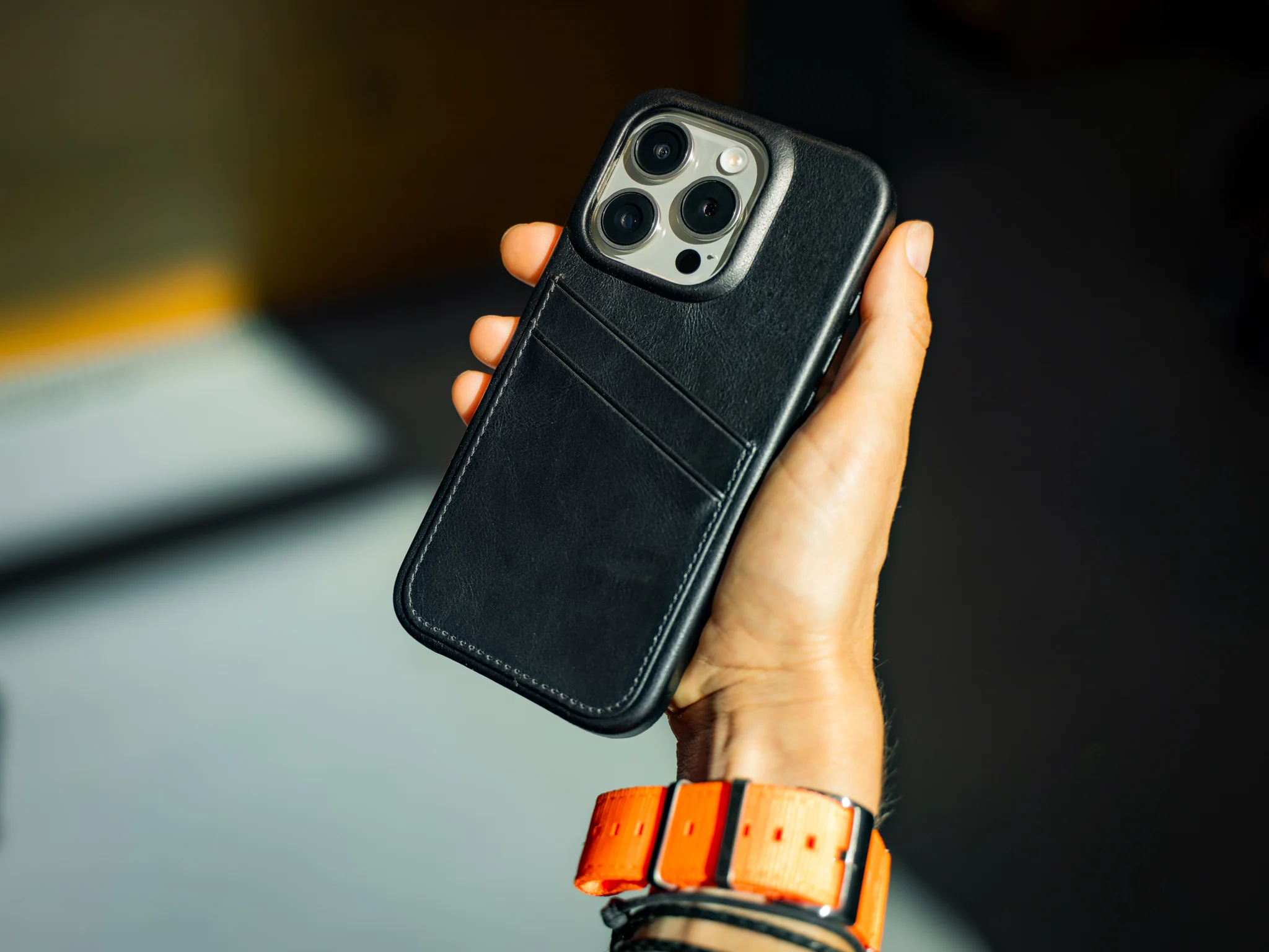 iPhone 15 Leather Case with Pockets - Black - Image 4
