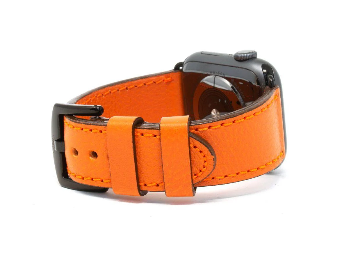 Italian Leather Apple Watch Band - Orange - Image 6