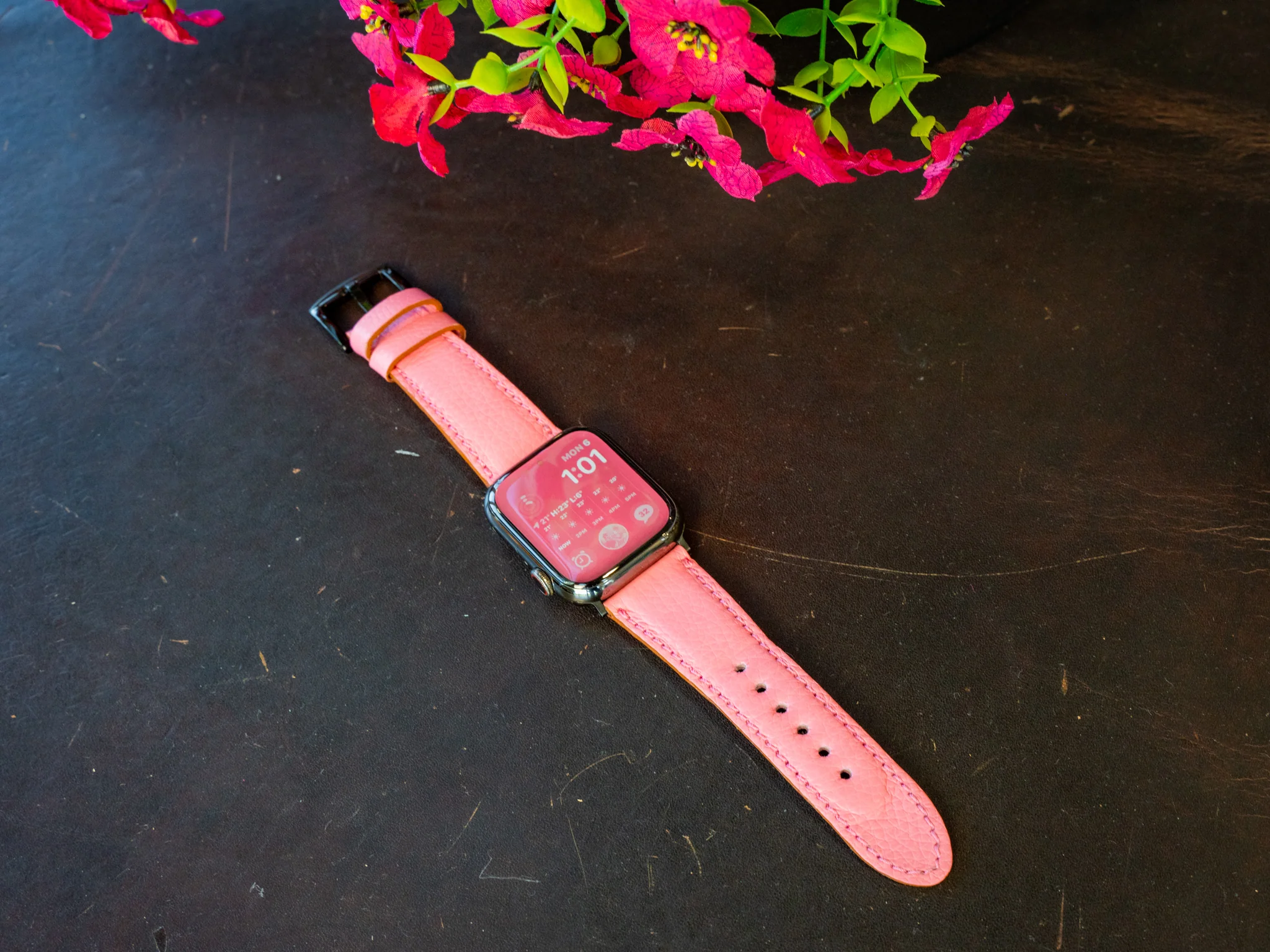 Italian Leather Apple Watch Band - Pink - Image 2