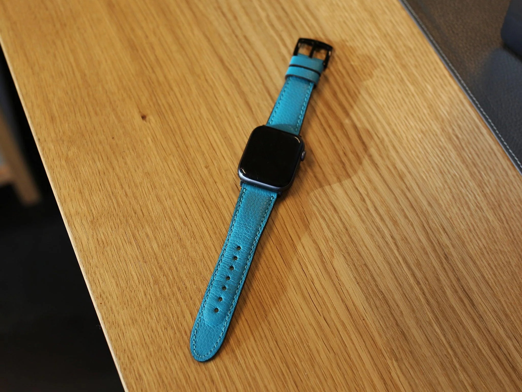 Italian Leather Apple Watch Band - Turquoise - Image 3