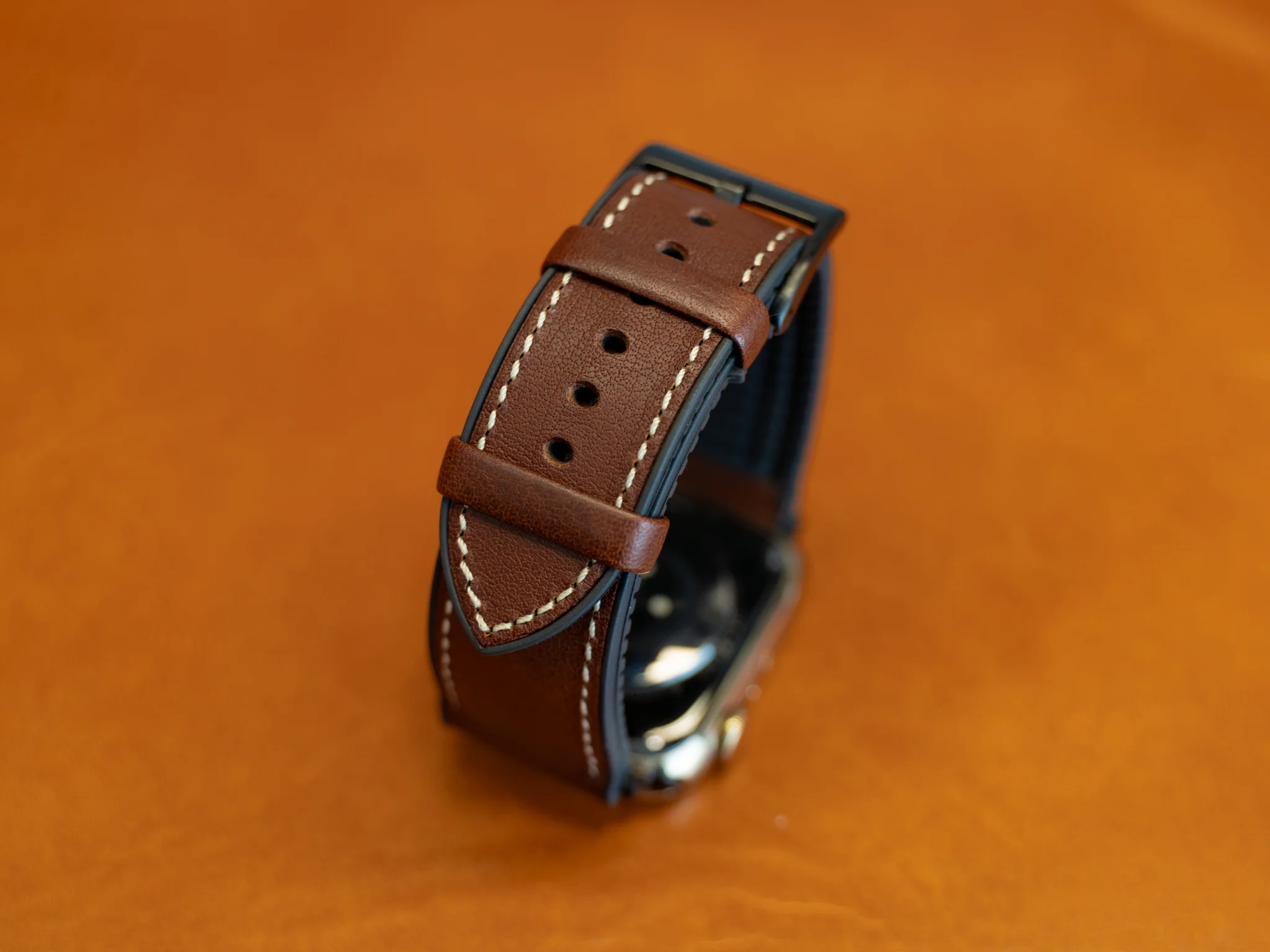 Italian Leather Apple Watch Band with Rubber Backing - Chestnut - Image 4