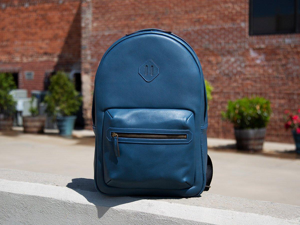 Italian Leather Backpack City - Blue