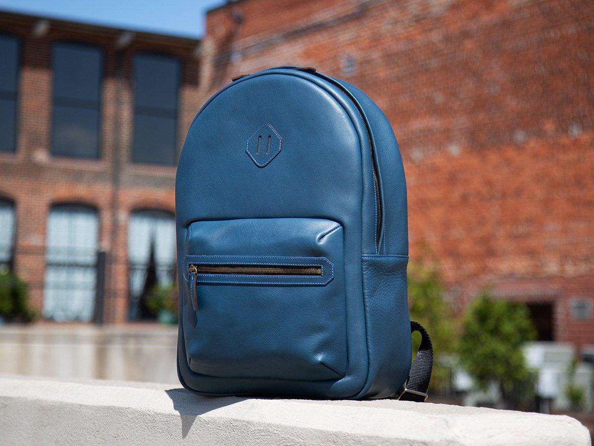 Italian Leather Backpack City - Blue - Image 2