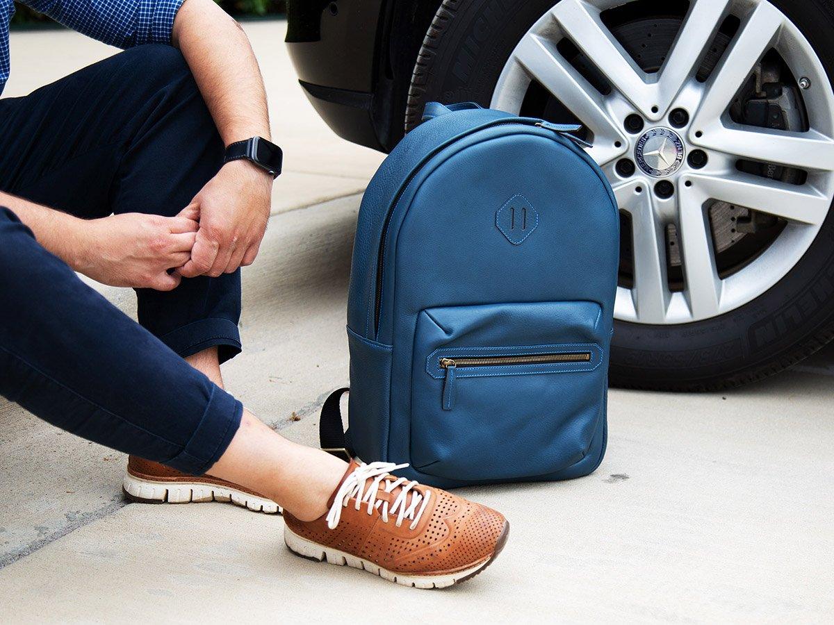 Italian Leather Backpack City - Blue - Image 3