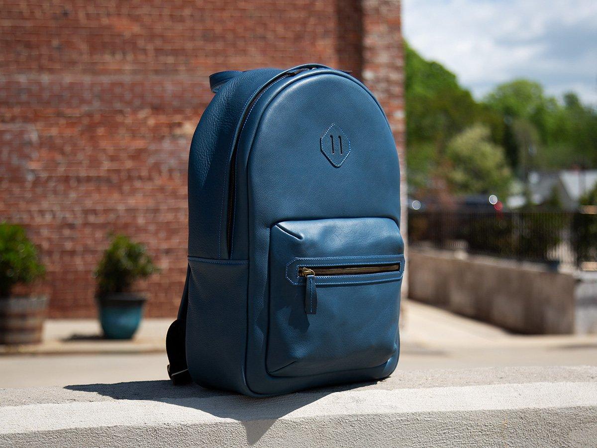 Italian Leather Backpack City - Blue - Image 4