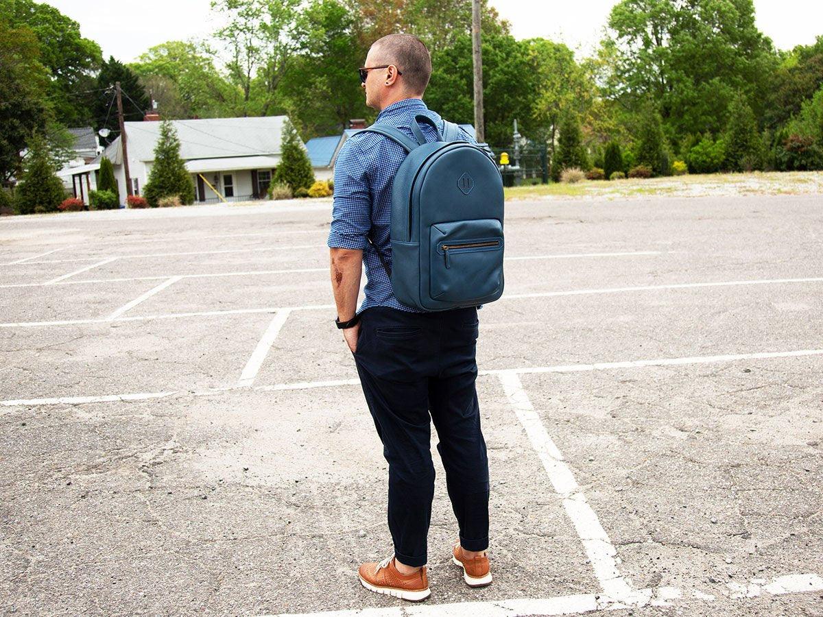 Italian Leather Backpack City - Blue - Image 5