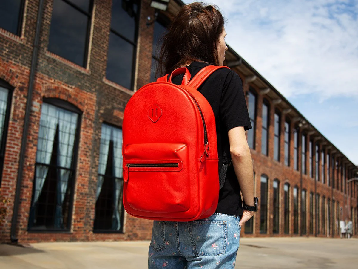 Italian Leather Backpack City - Red