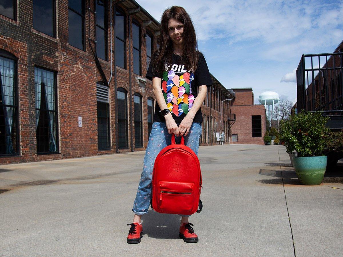 Italian Leather Backpack City - Red - Image 2