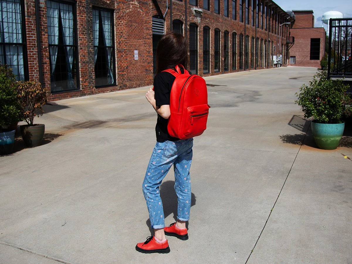 Italian Leather Backpack City - Red - Image 3