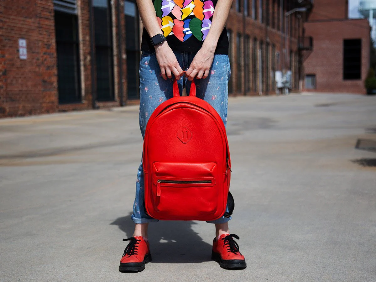 Italian Leather Backpack City - Red - Image 4