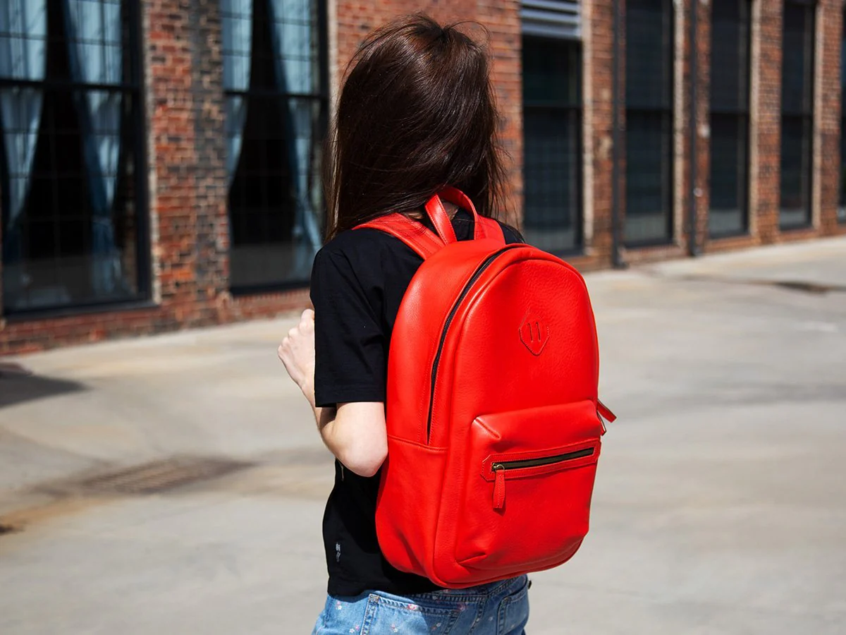 Italian Leather Backpack City - Red - Image 5