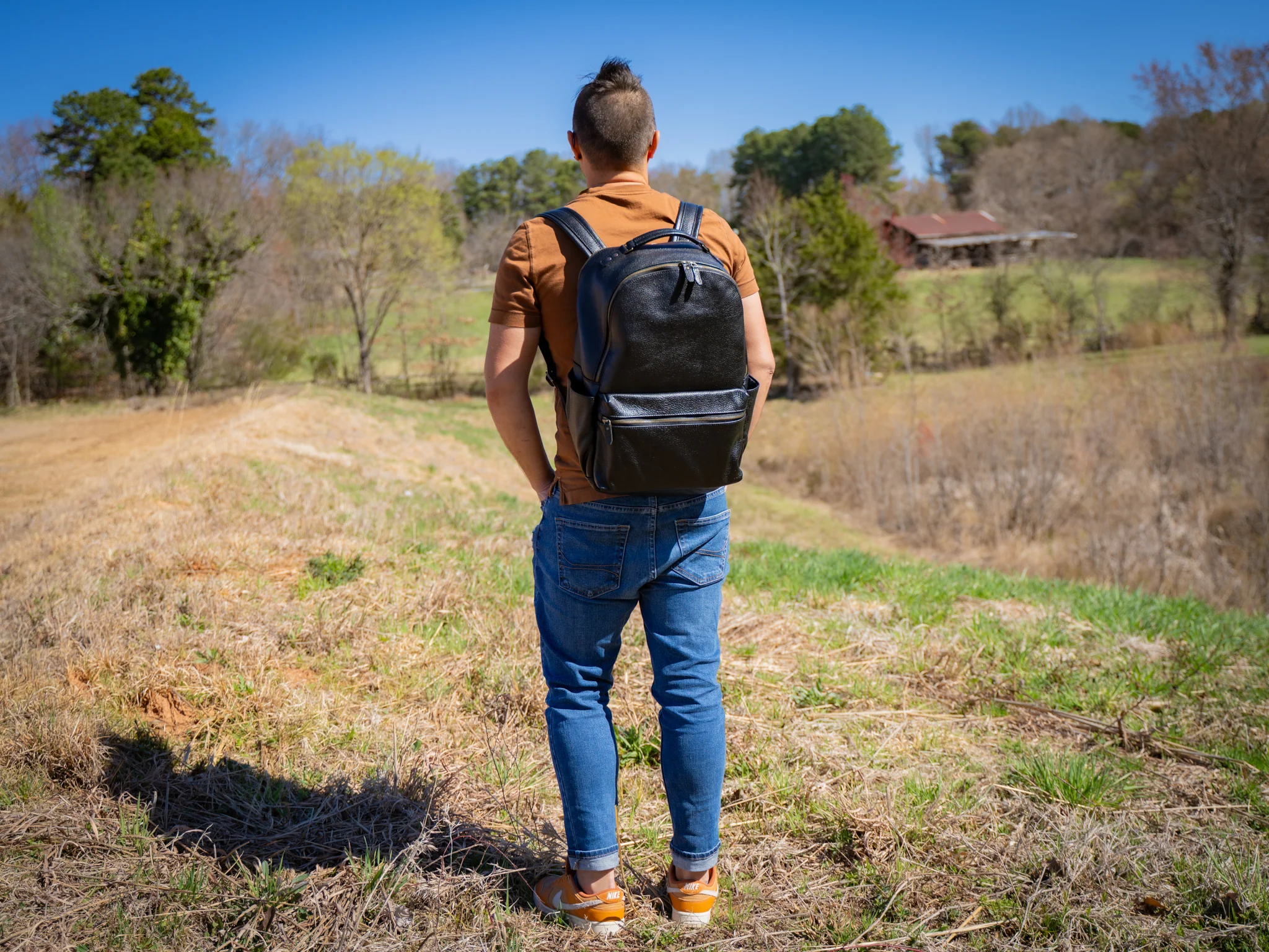 Italian Leather Backpack Urban for Man - Black - Image 2