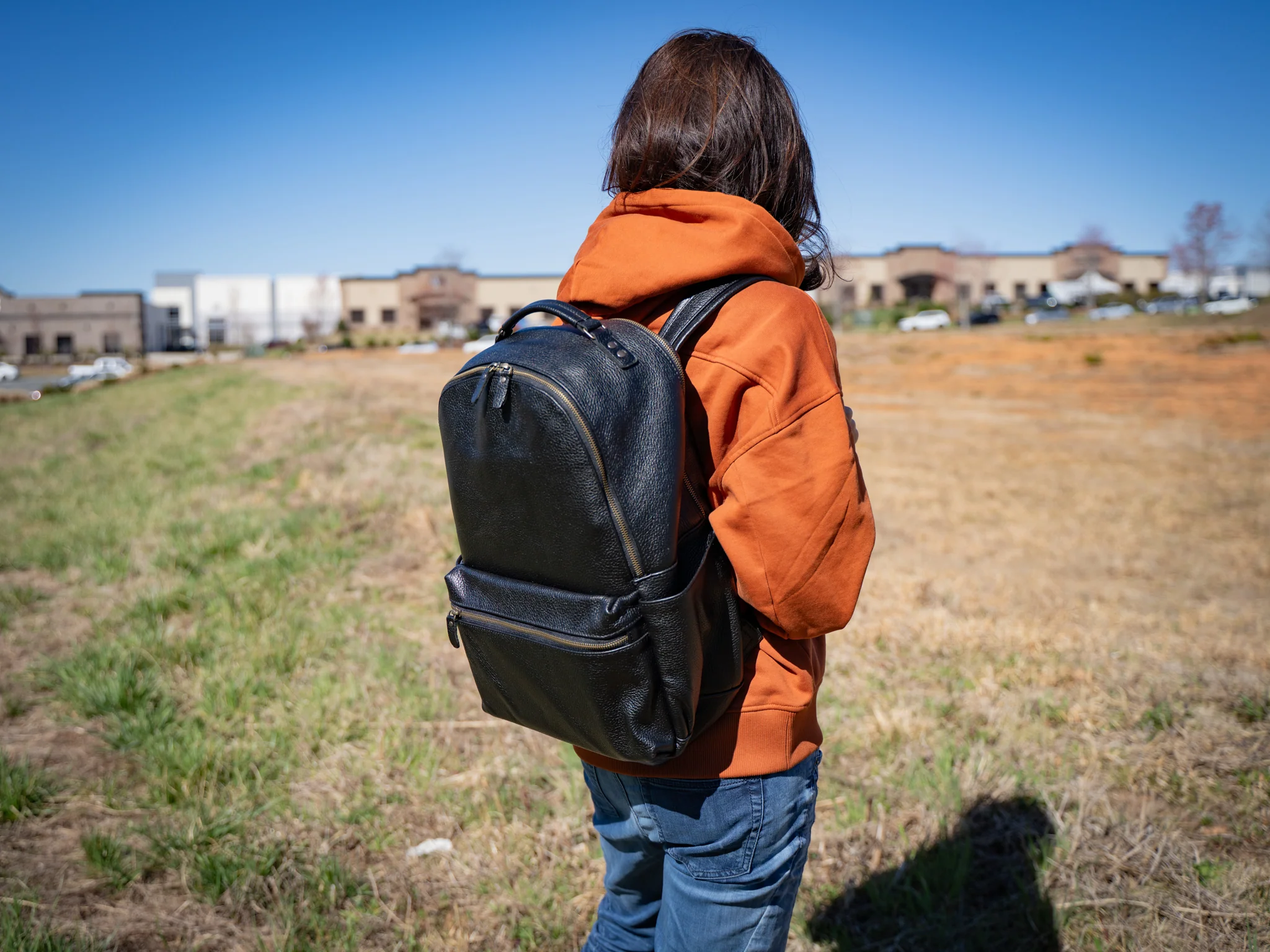 Italian Leather Backpack Urban for Woman - Black - Image 3