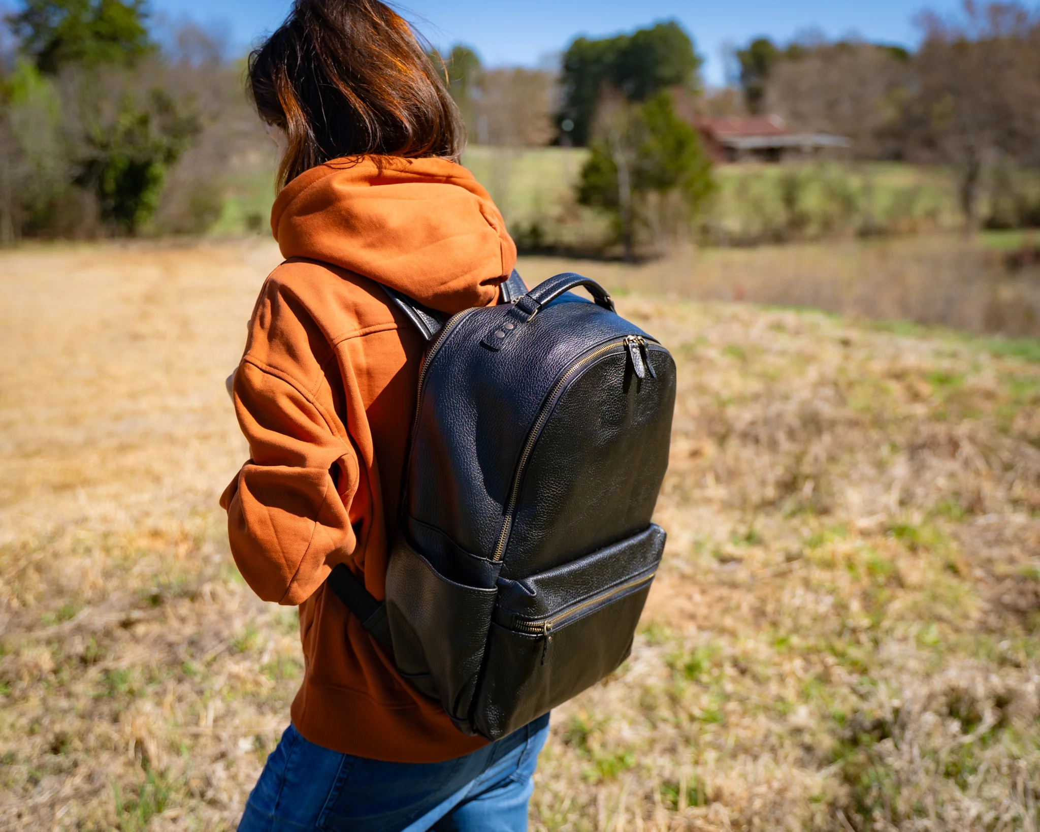 Italian Leather Backpack Urban for Woman - Black - Image 5
