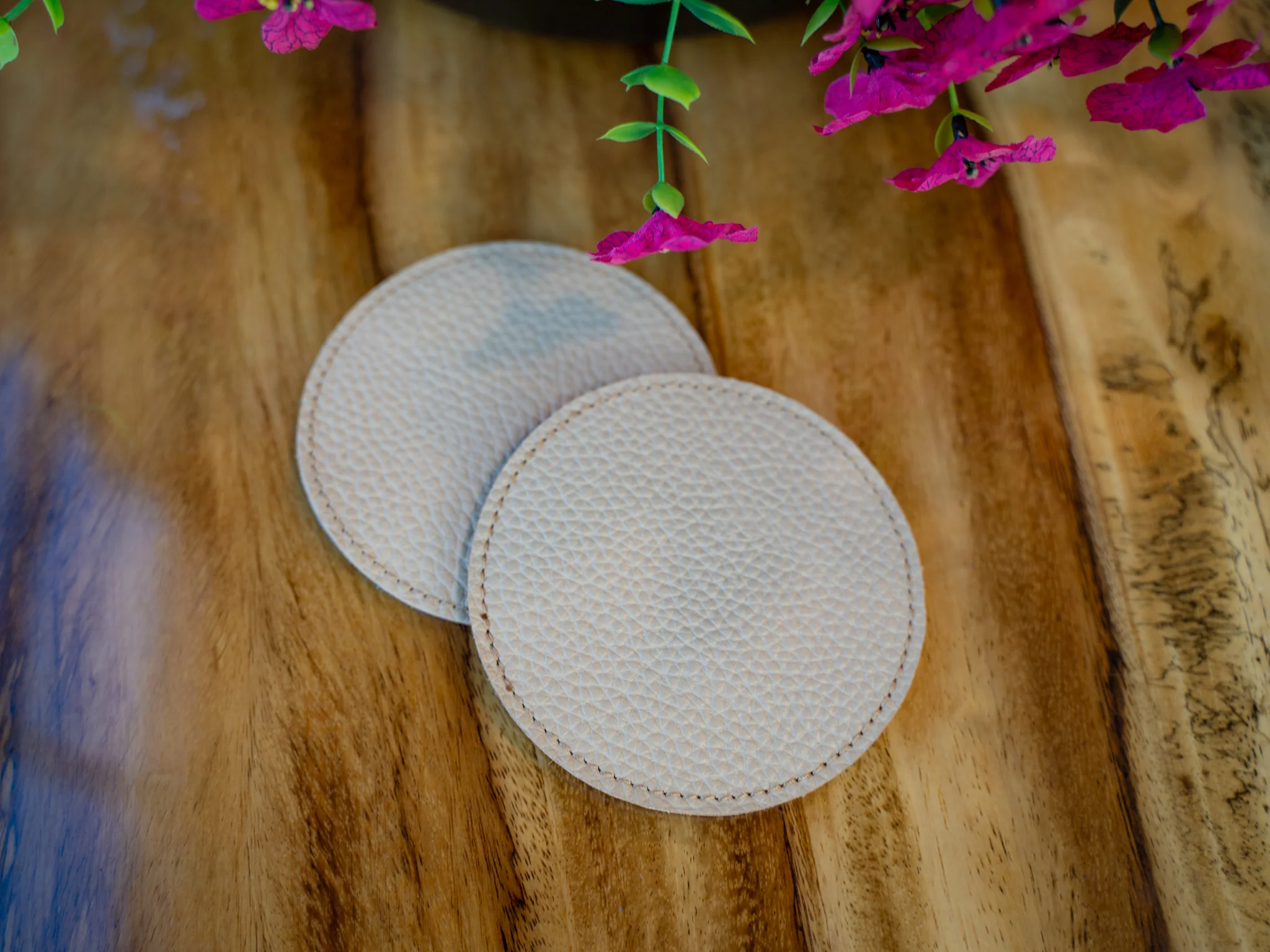 Italian Leather Coaster - Taupe - Image 2