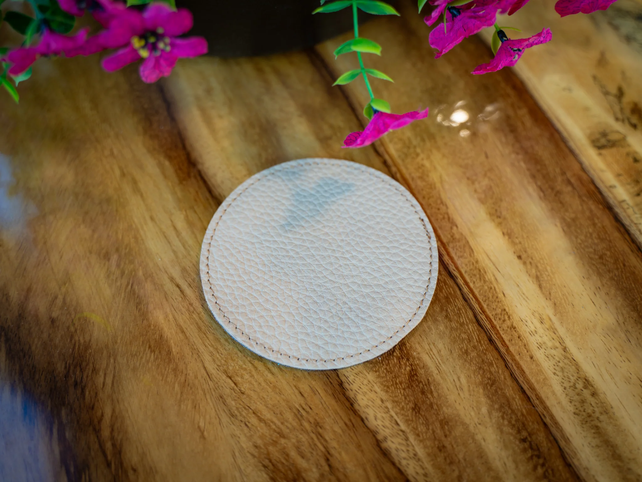 Italian Leather Coaster - Taupe - Image 3