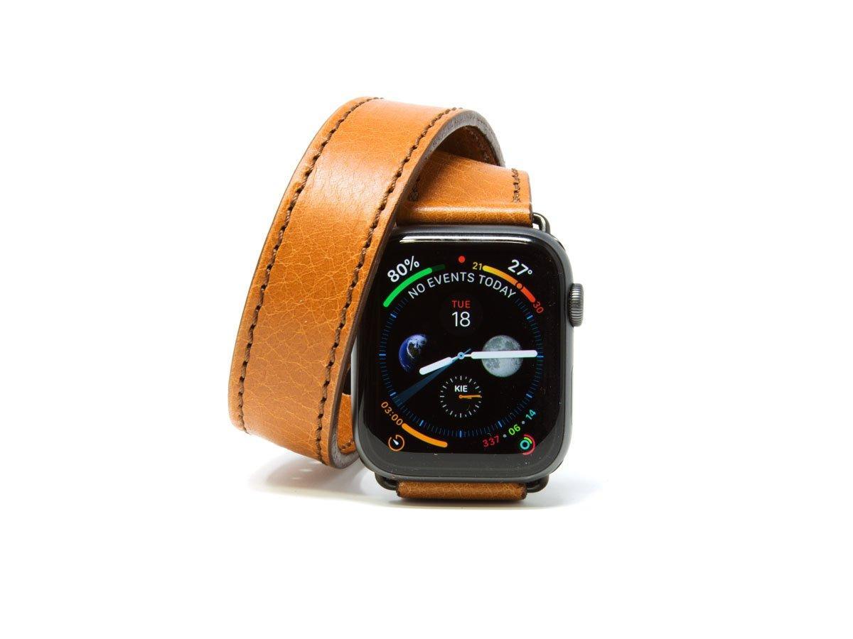Italian Leather Double Wrap Apple Watch Band - Brown - Image 2