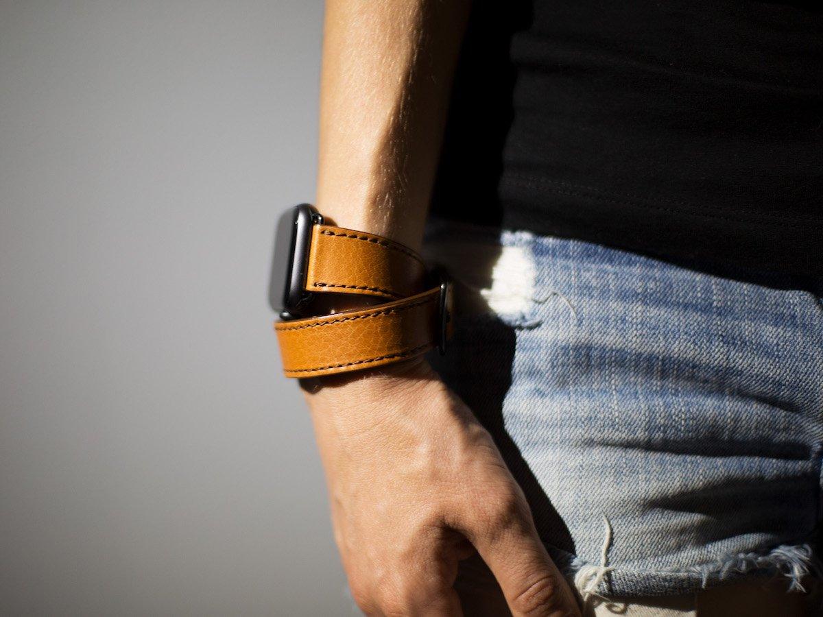 Italian Leather Double Wrap Apple Watch Band - Brown - Image 6