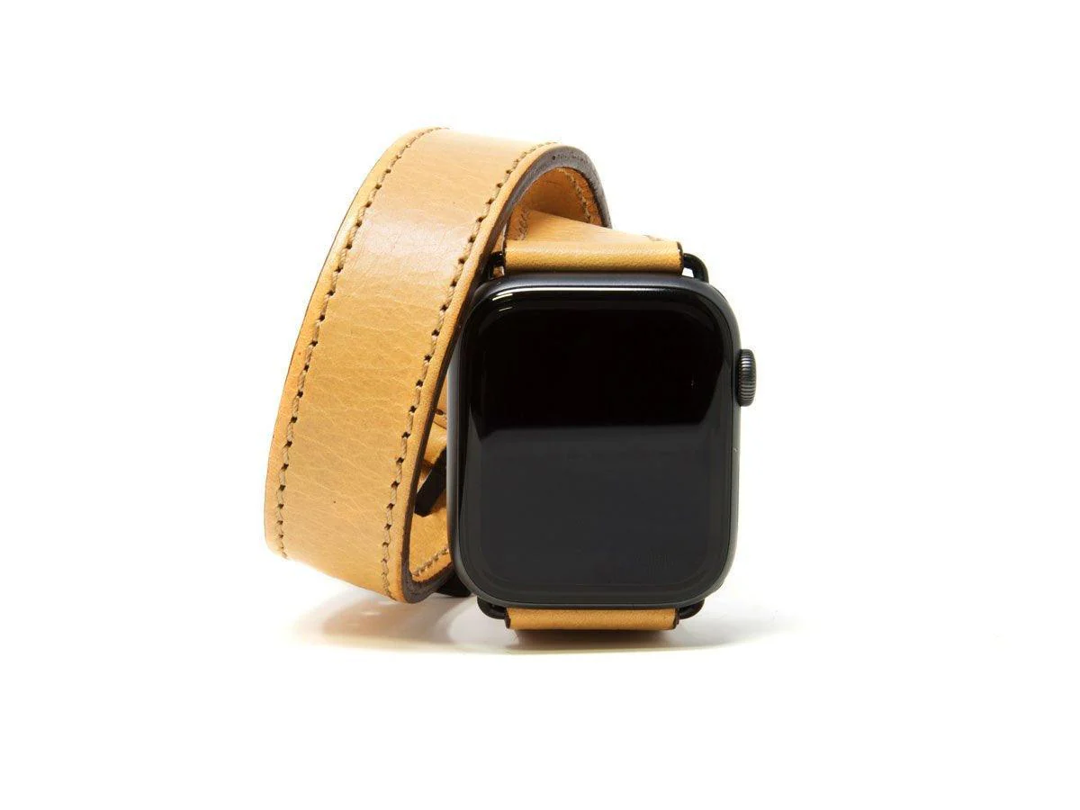 Italian Leather Double Wrap Apple Watch Band - Cream