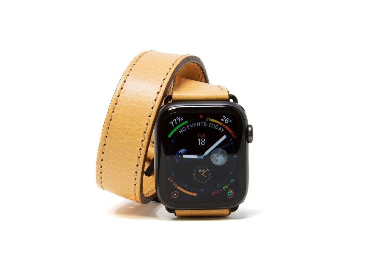 Italian Leather Double Wrap Apple Watch Band - Cream - Image 2