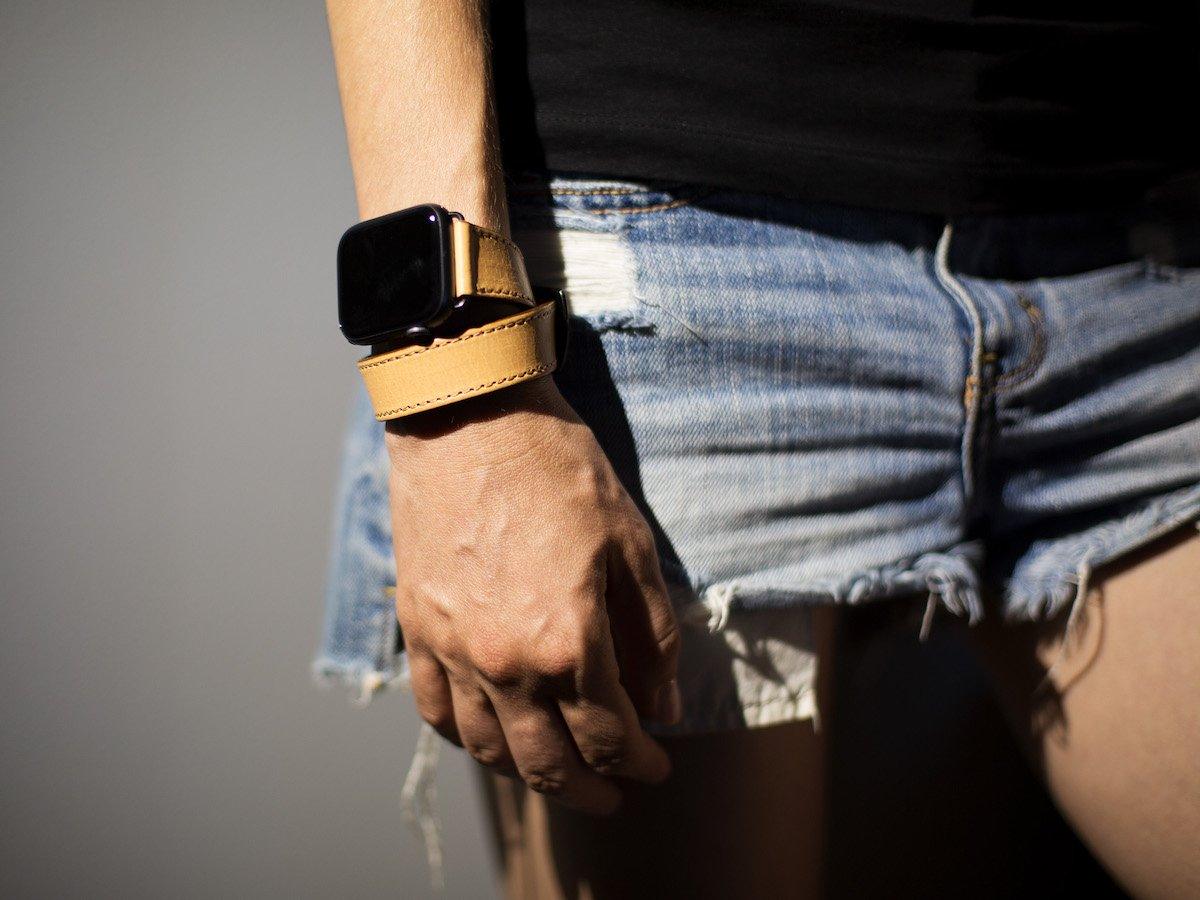 Italian Leather Double Wrap Apple Watch Band - Cream - Image 4