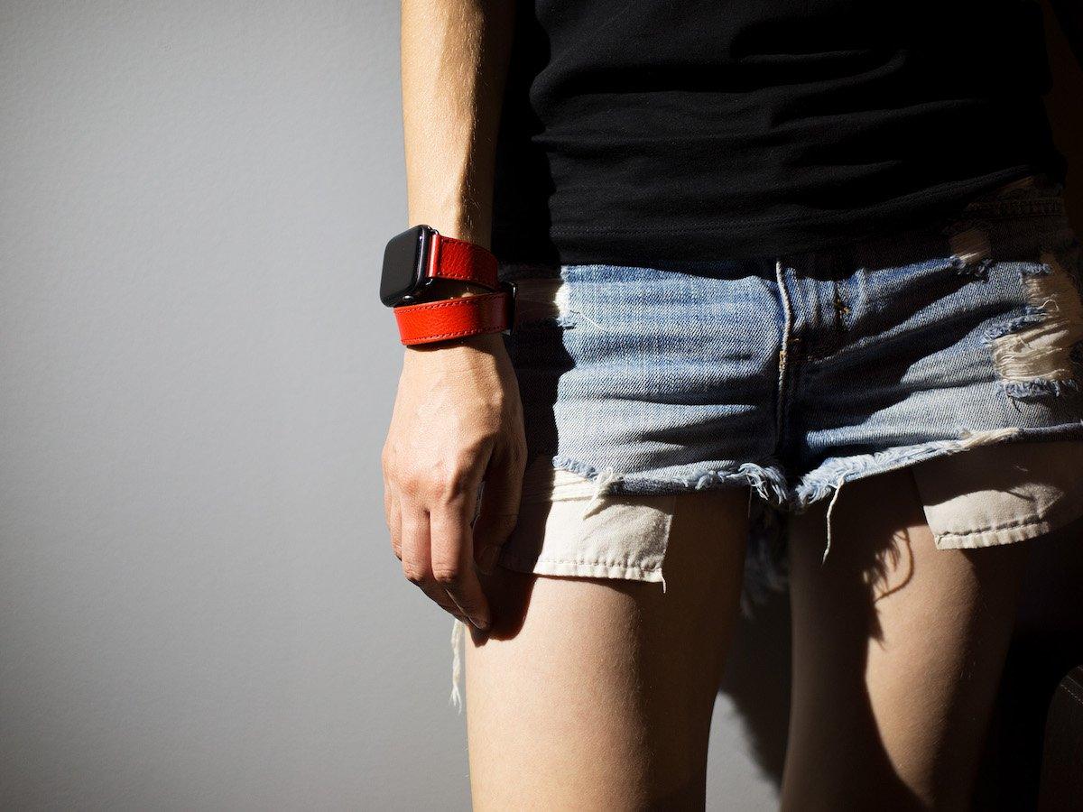 Italian Leather Double Wrap Apple Watch Band - Red - Image 4