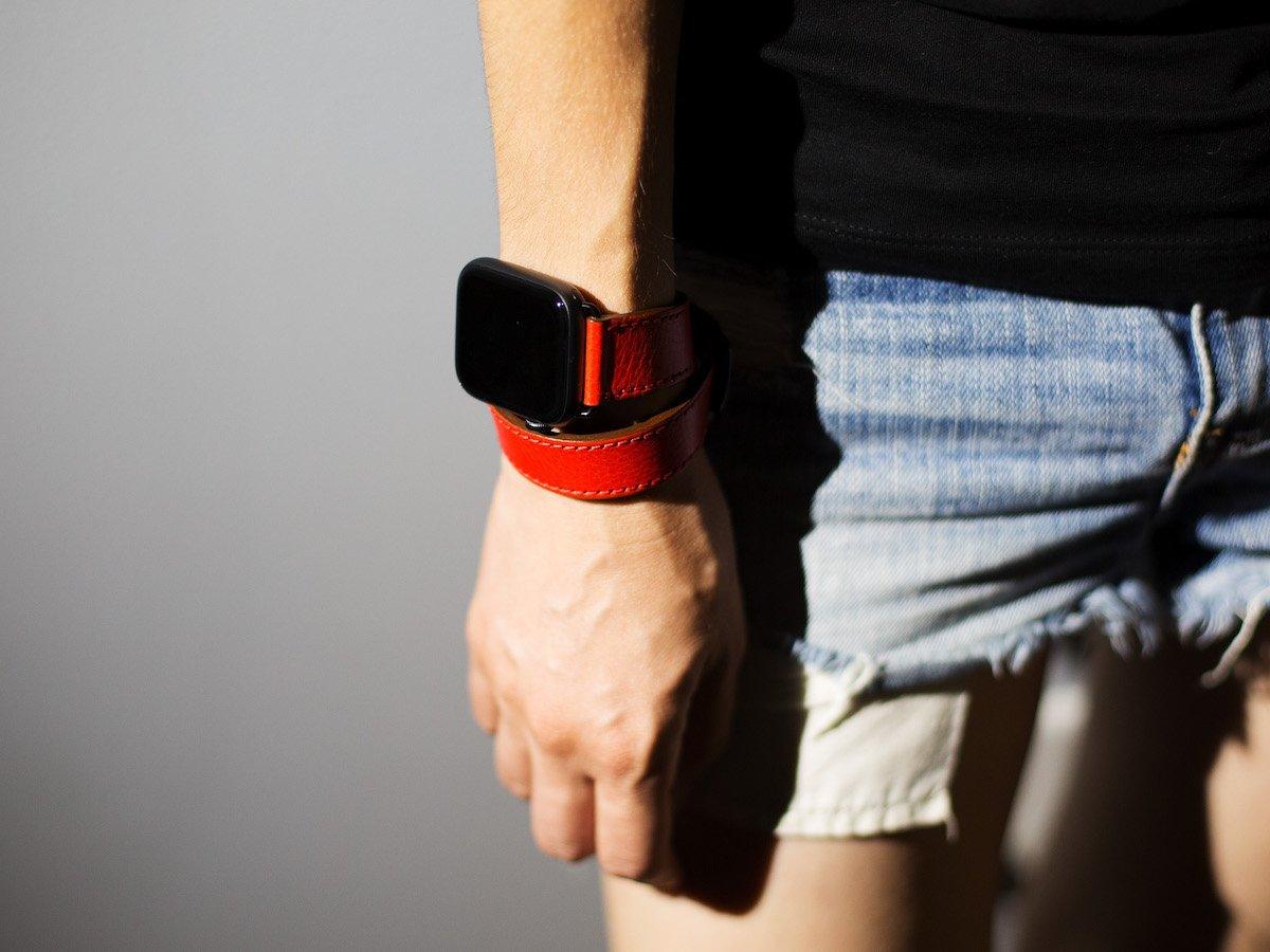 Italian Leather Double Wrap Apple Watch Band - Red - Image 5