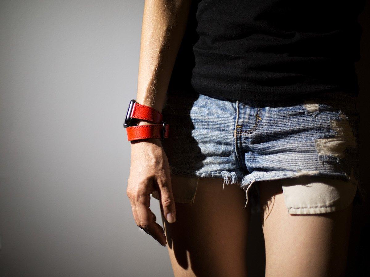 Italian Leather Double Wrap Apple Watch Band - Red - Image 6