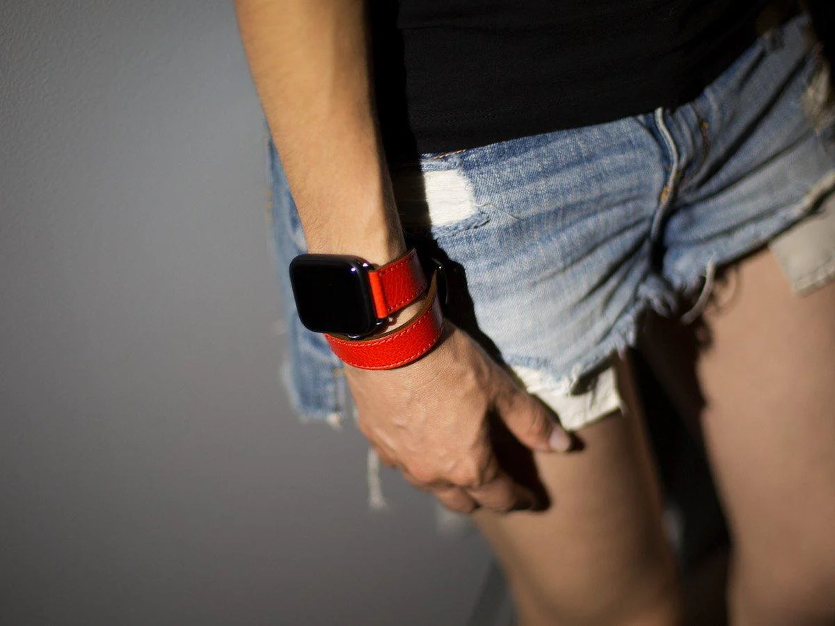 Italian Leather Double Wrap Apple Watch Band - Red - Image 7