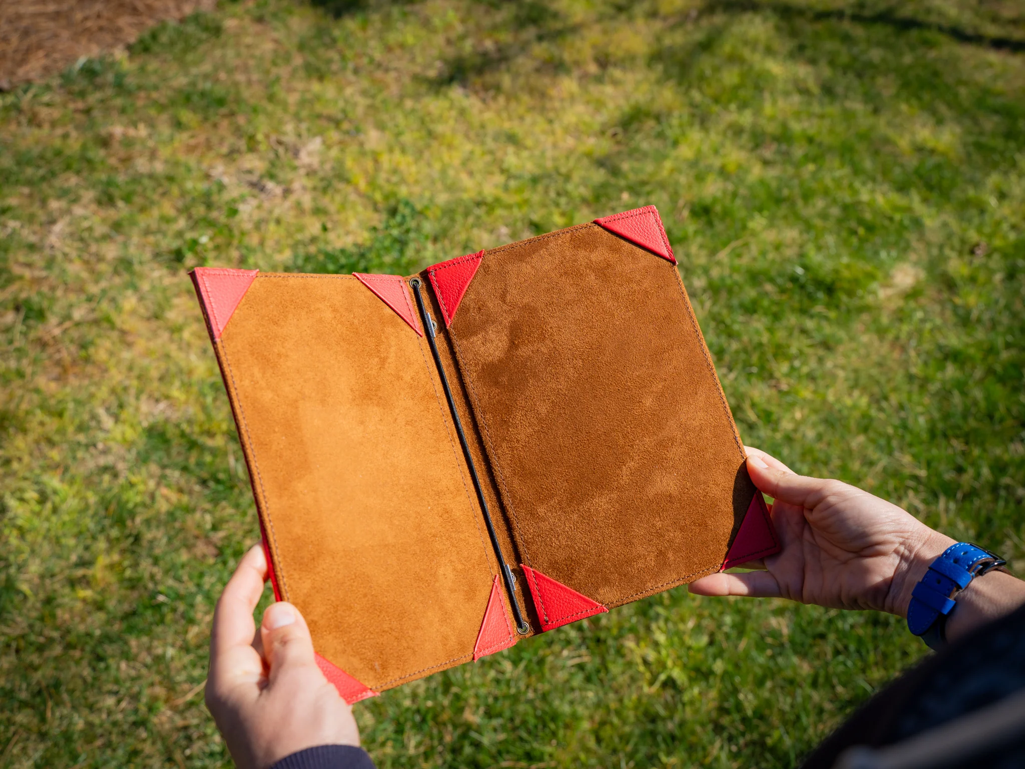 Italian Leather Hardcover Menu with Corners - Red - Image 3