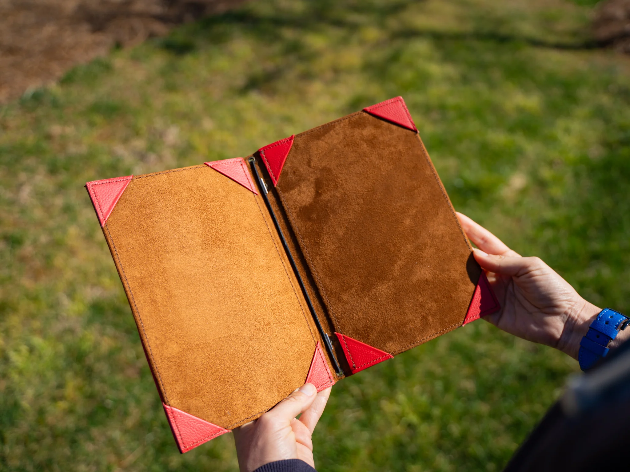 Italian Leather Hardcover Menu with Corners - Red - Image 4