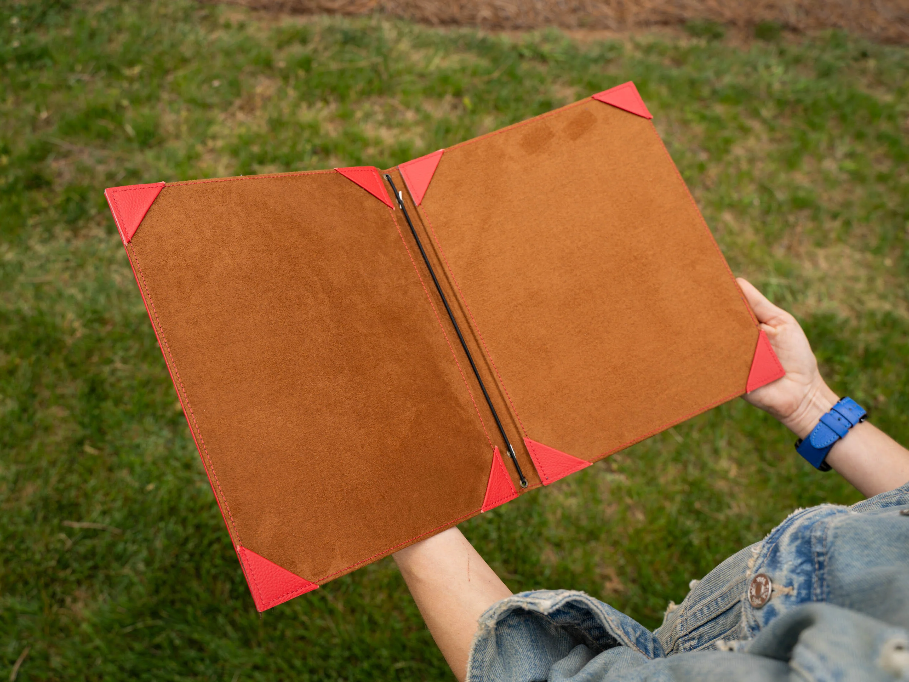 Italian Leather Hardcover Menu with Corners - Red - Image 8