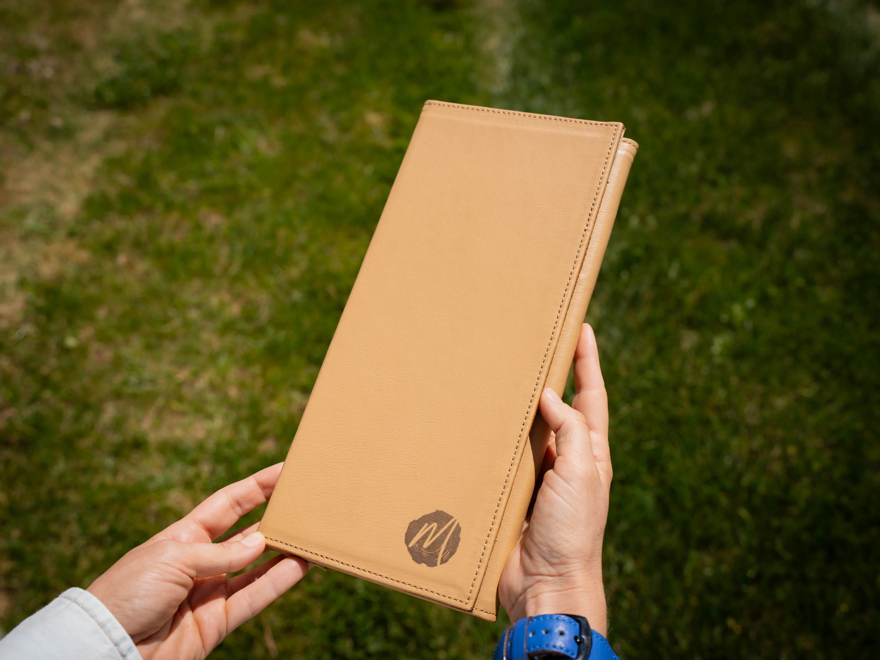 Italian Leather Trifold Menu Cover - Cream - Image 3