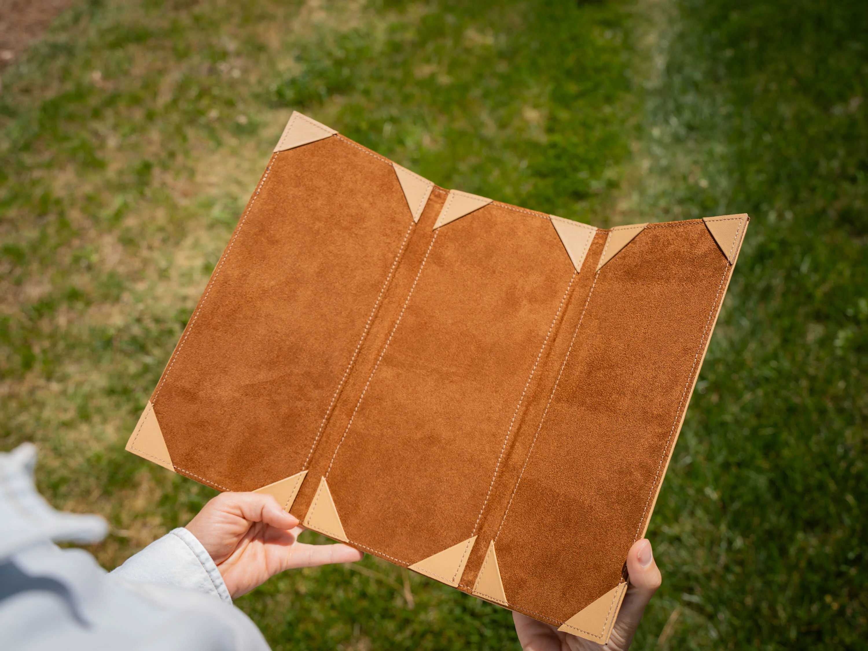 Italian Leather Trifold Menu Cover - Cream - Image 4