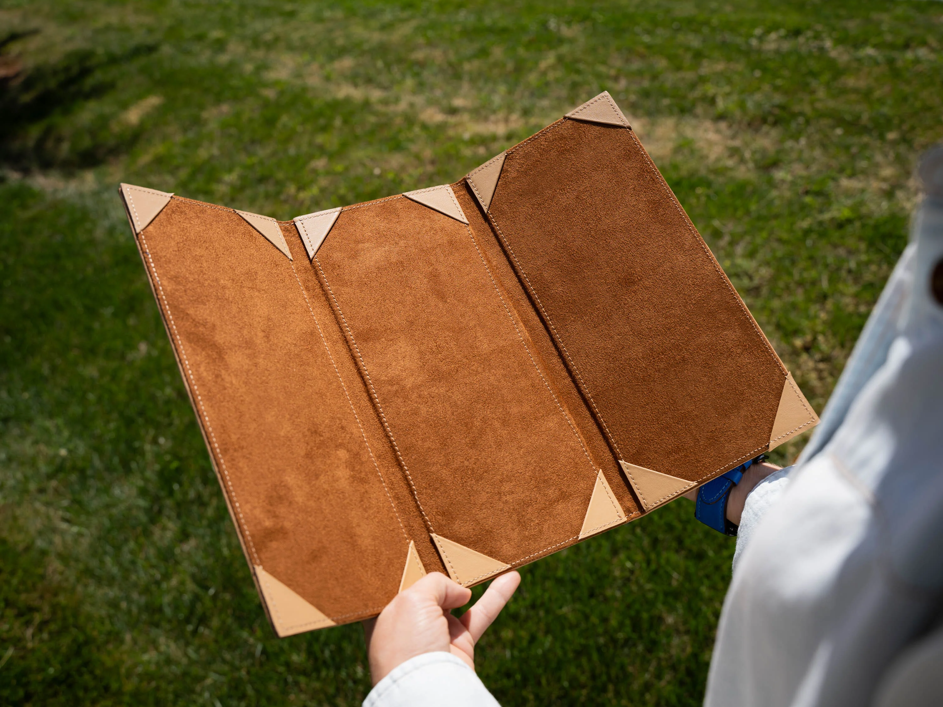 Italian Leather Trifold Menu Cover - Cream - Image 6