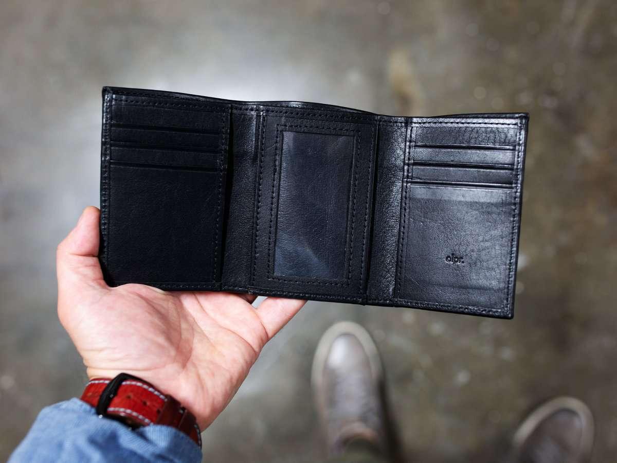 Leather Trifold Wallet - Black - Image 2