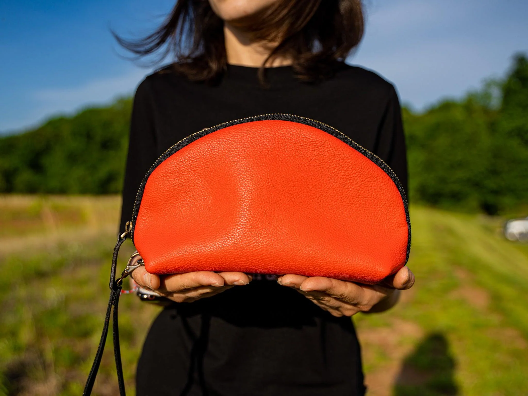 Italian Leather Zipper Pouch - Red