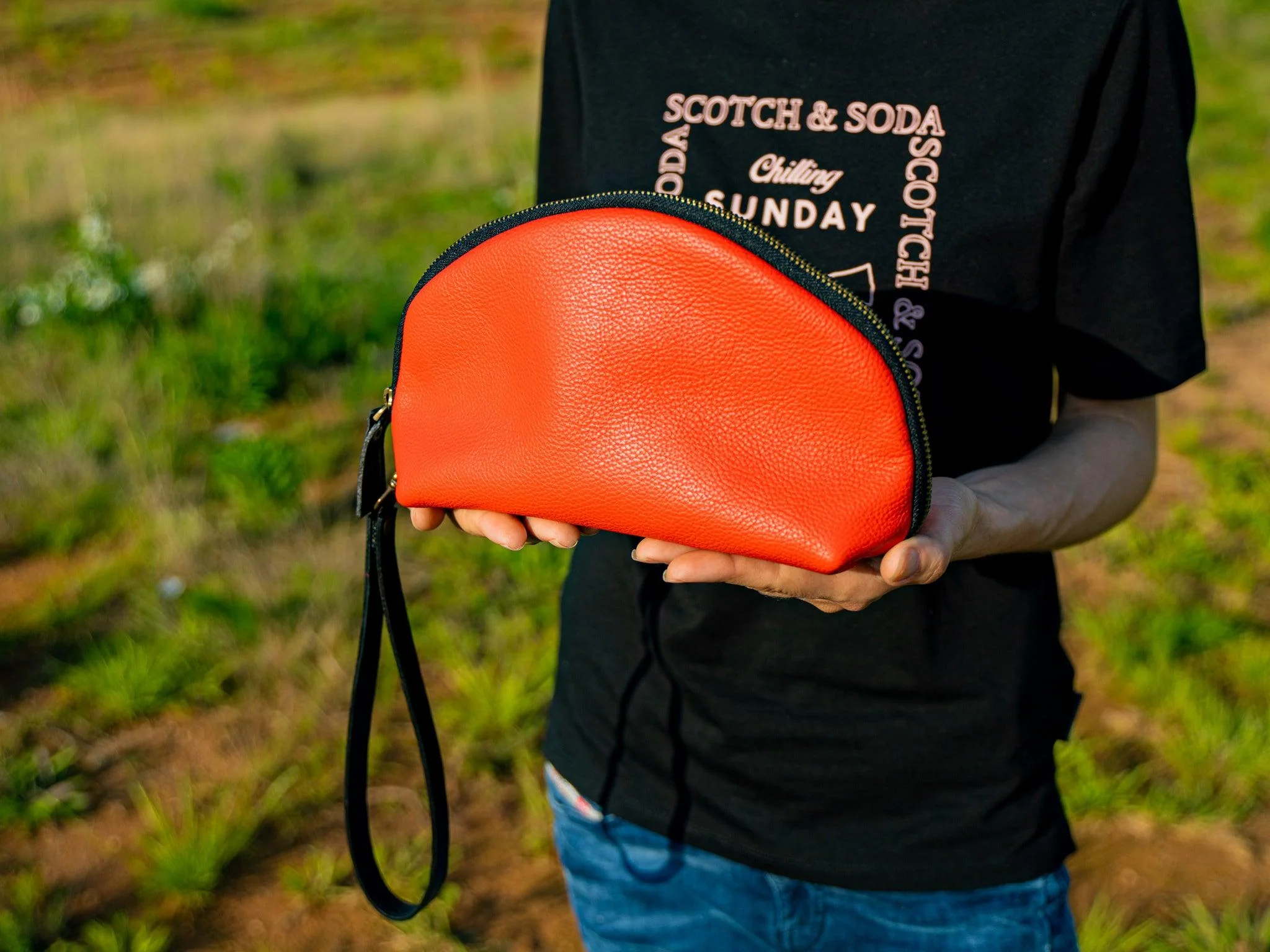 Italian Leather Zipper Pouch - Red - Image 2