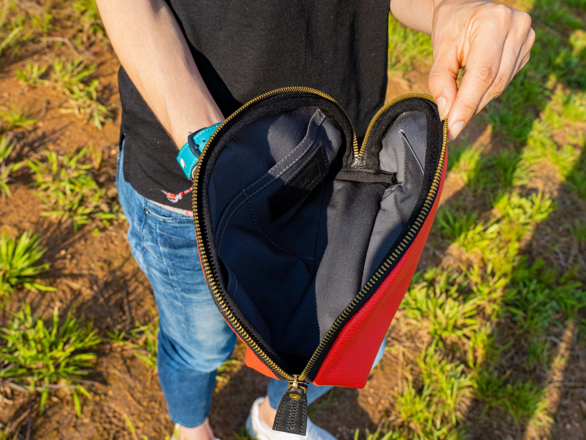 Italian Leather Zipper Pouch - Red - Image 3