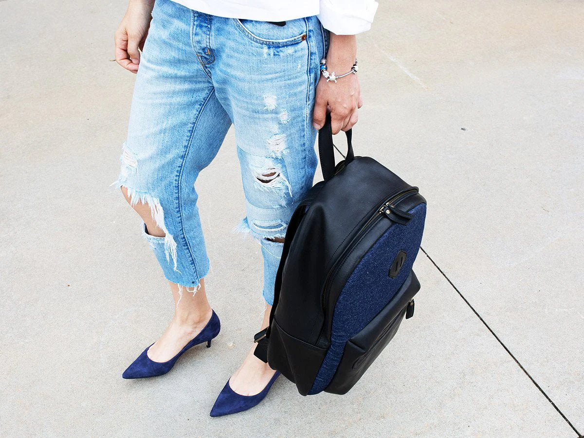 Leather and Denim Backpack City - Black - Image 3