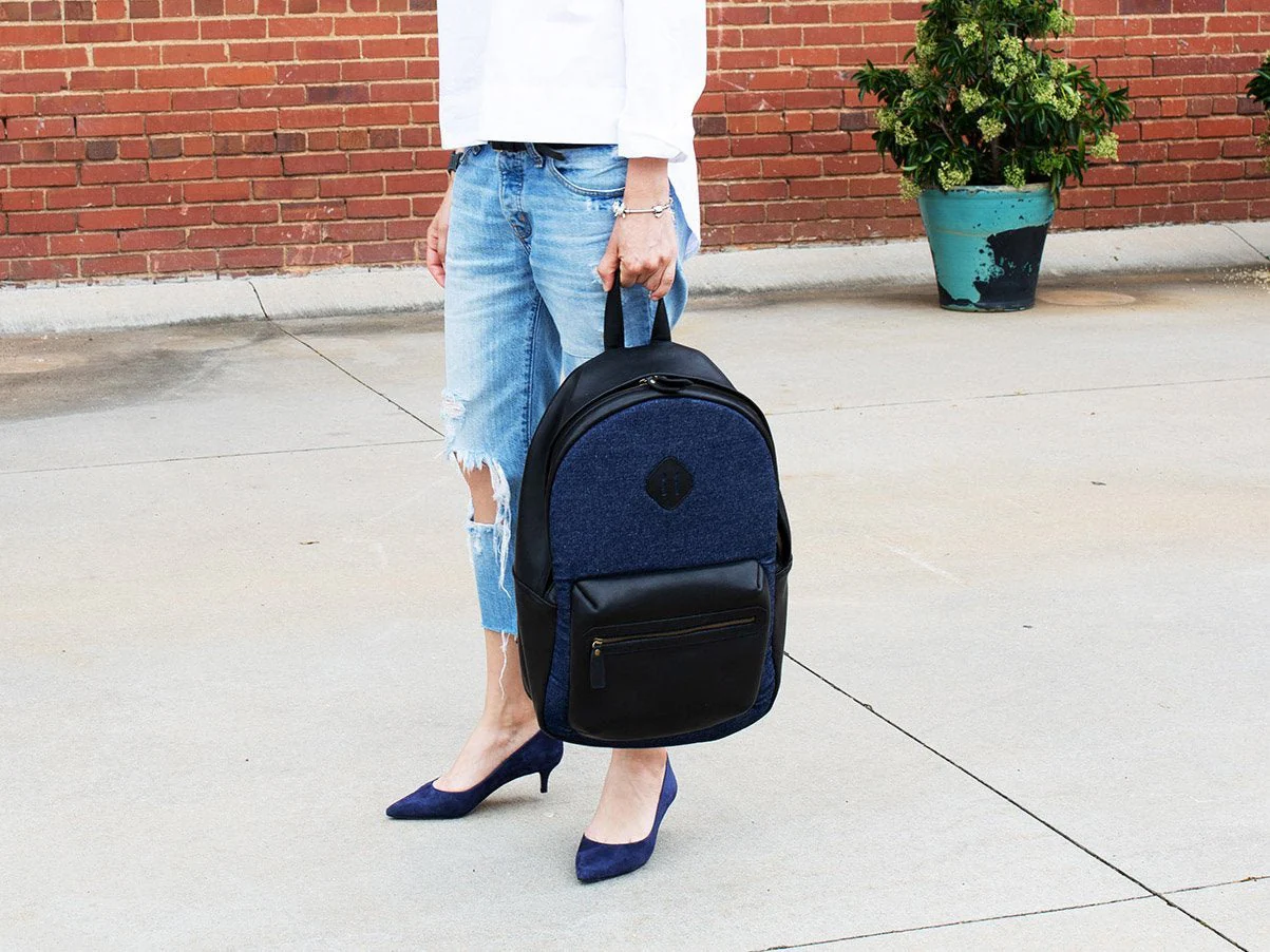 Leather and Denim Backpack City - Black - Image 4
